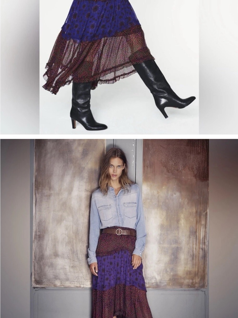 Ba&sh Womens Gapi Skirt Small Purple Floral Boho Tiered Asymmetric